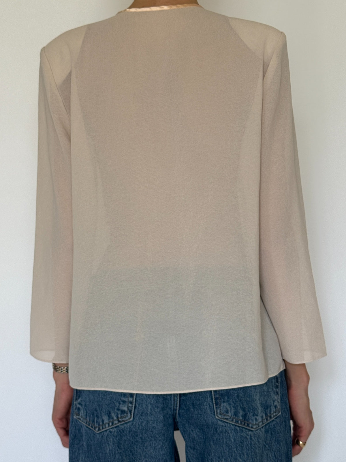 Vintage sheer embellished blouse dusty light pink back detail