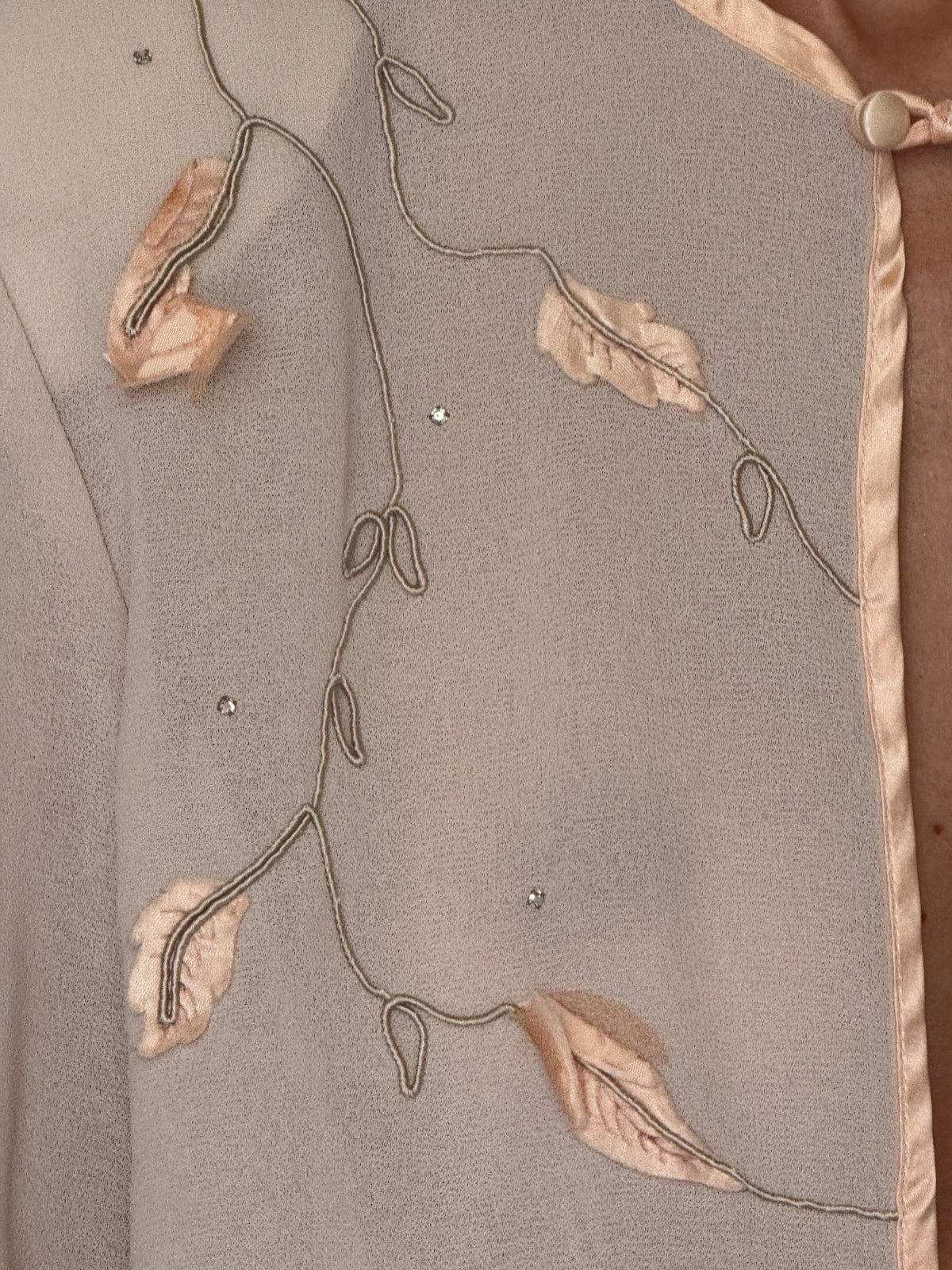 Vintage sheer embellished blouse dusty light pink embroidery and appliqué detail