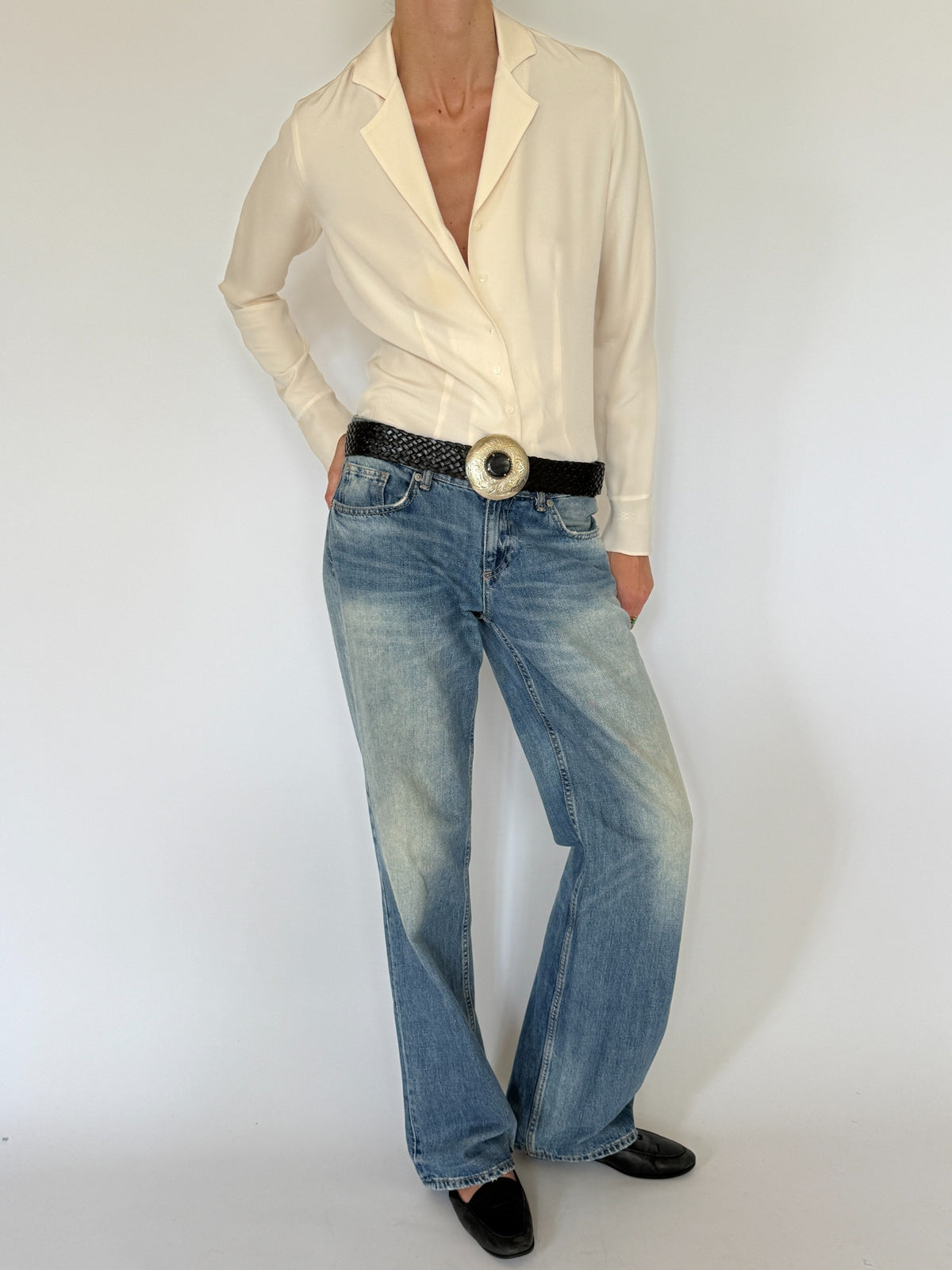 Vintage ivory 100% silk shirt back view