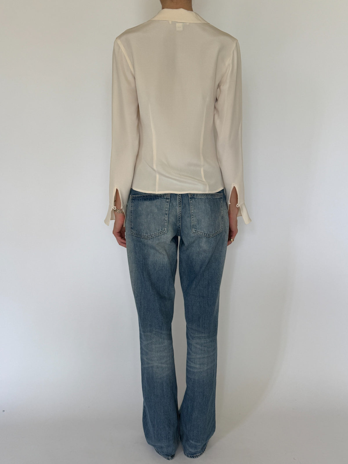 Vintage ivory 100% silk shirt final front angle