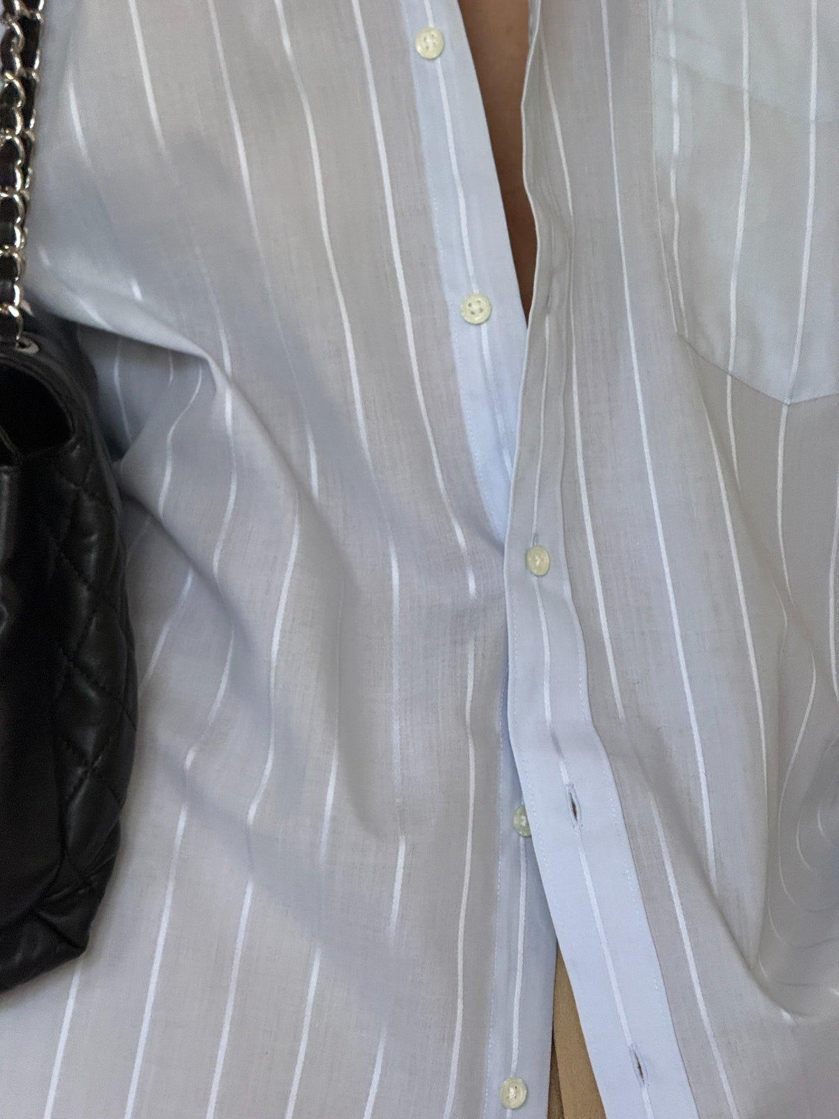 Vintage striped shirt light blue button and fabric detail