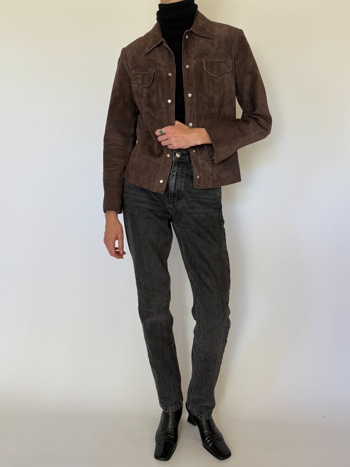 Vintage brown suede jacket front view