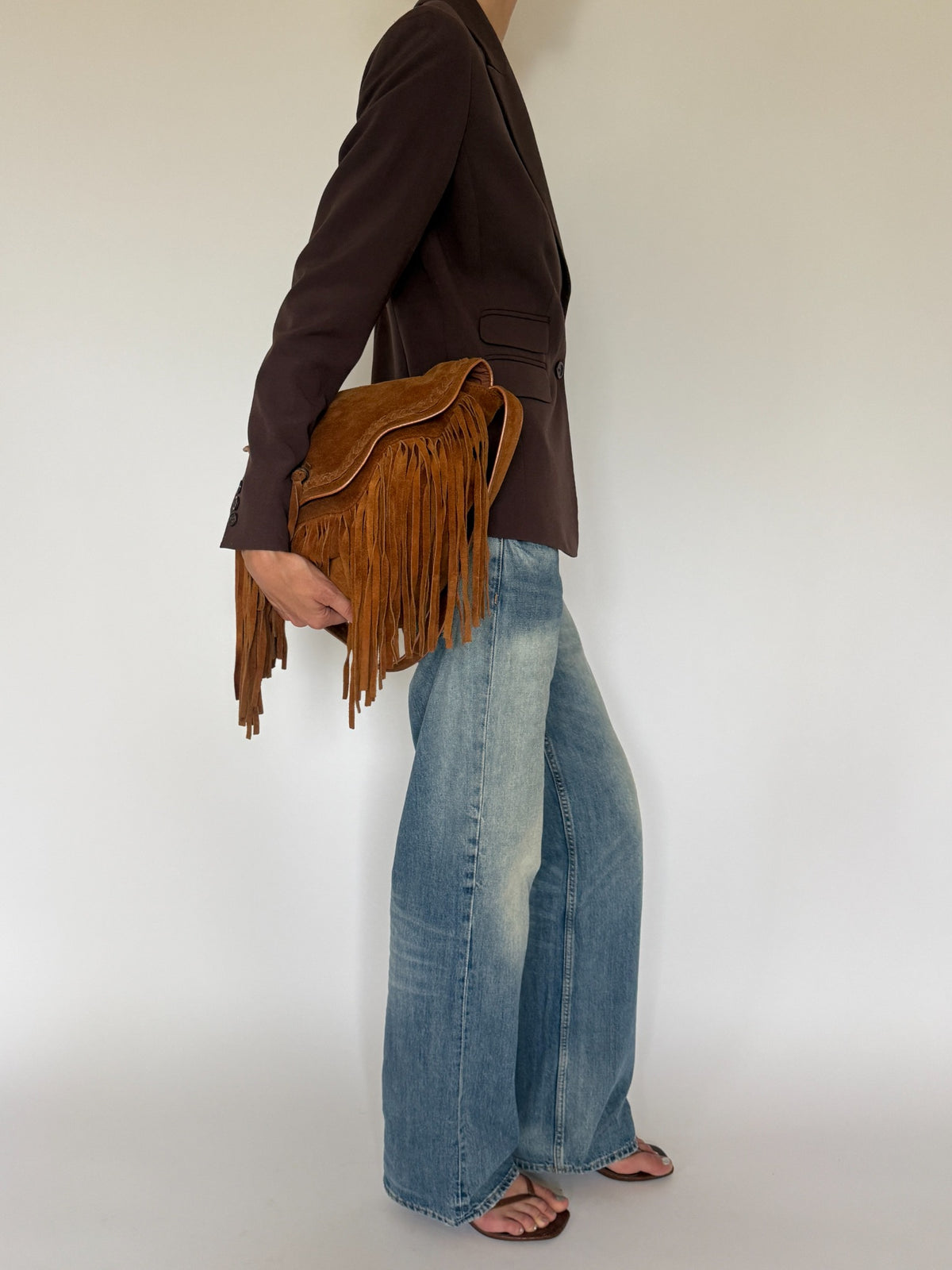 Vintage tailored blazer brown side view