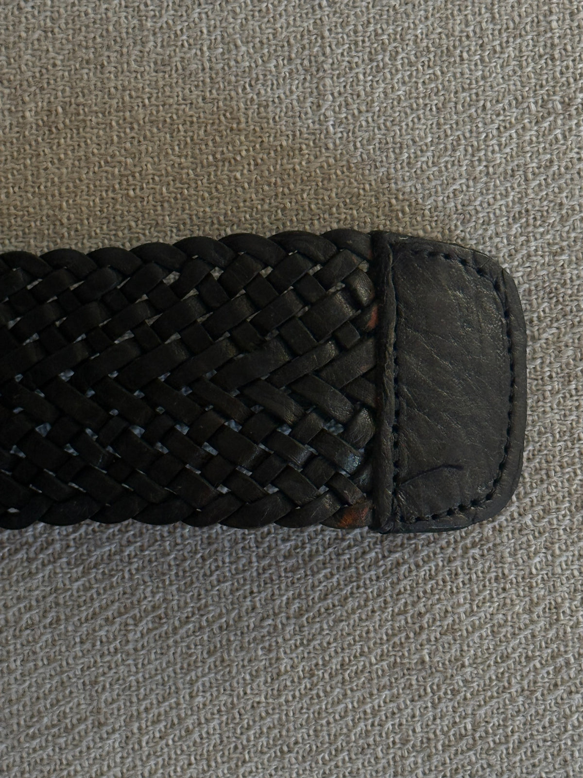 Vintage braided leather statement belt black leather end detail