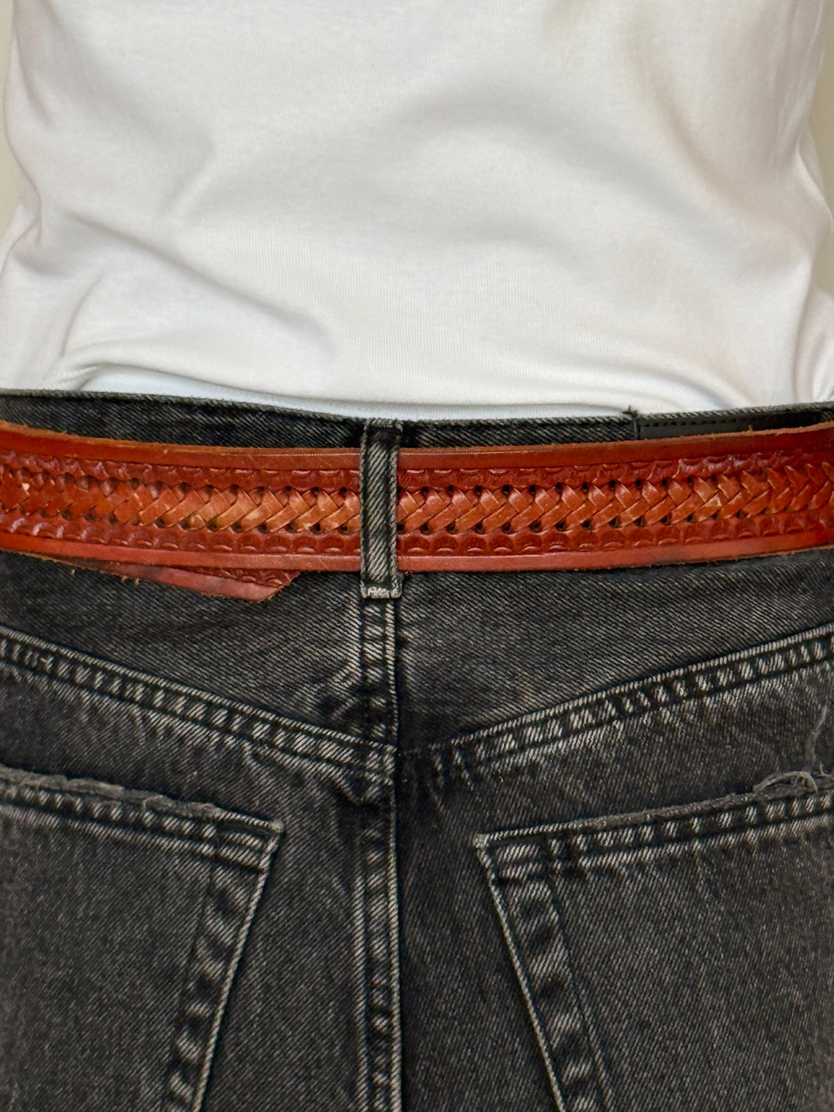Vintage western leather belt brown back view