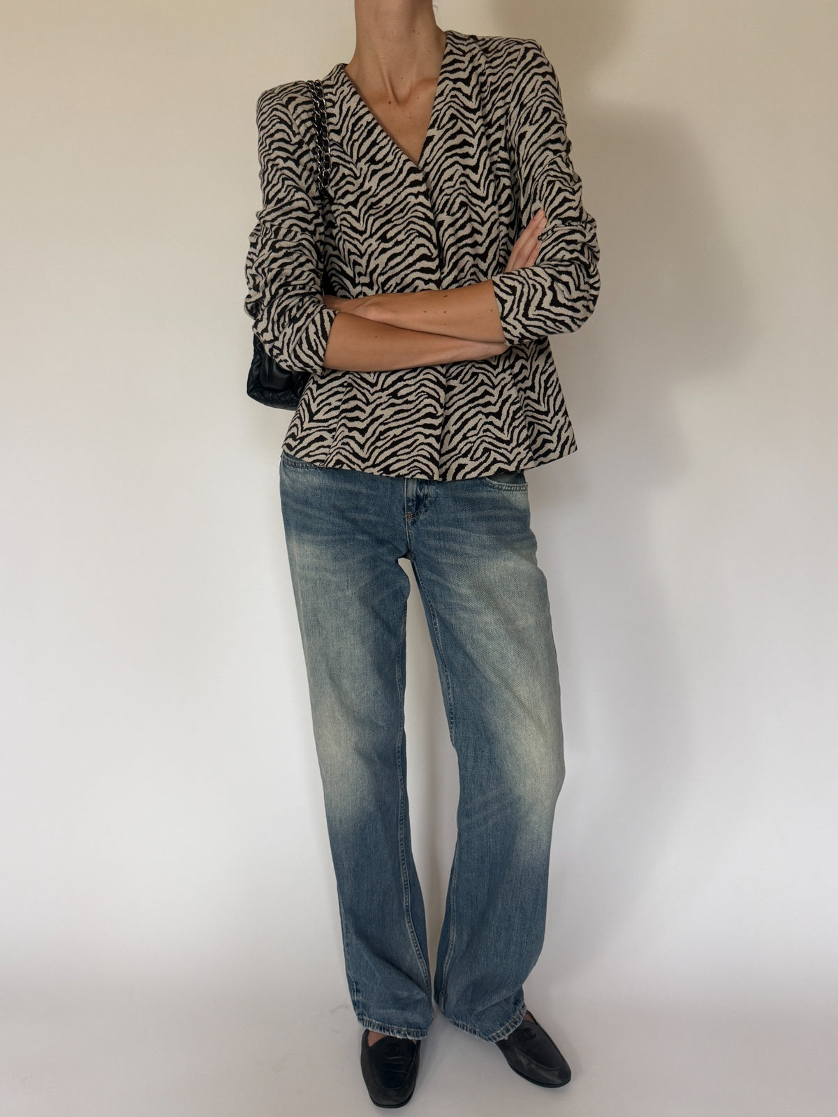 Vintage dark brown and cream zebra print knit jacket full front view