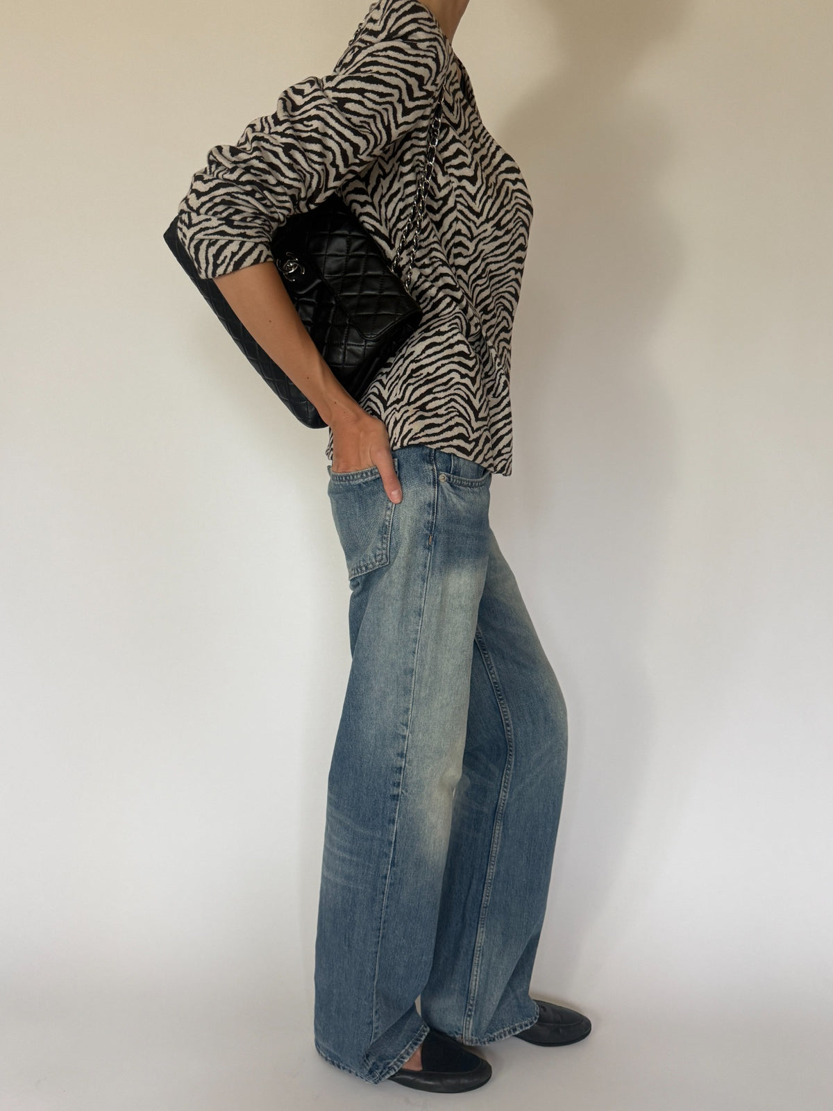 Vintage dark brown and cream zebra print knit jacket side angle