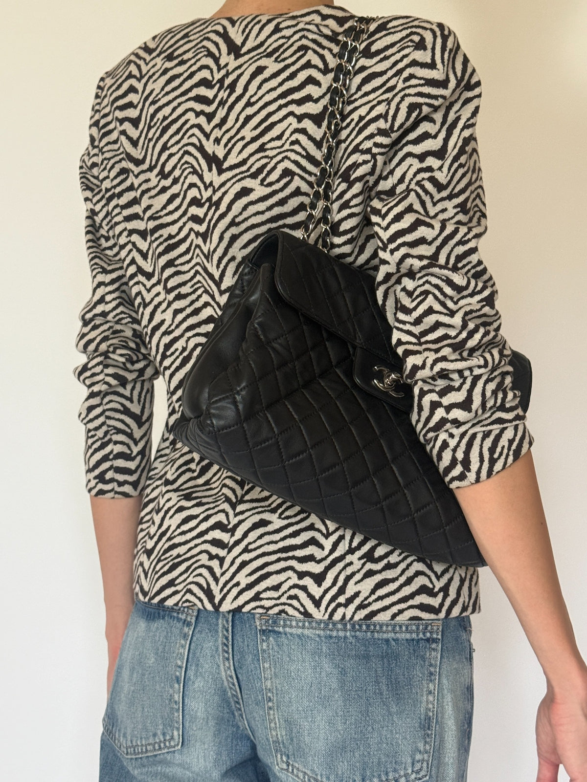 Vintage dark brown and cream zebra print knit jacket final angle