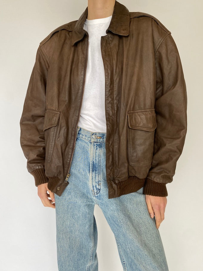 Vintage oversized leather jacket in brown 5454