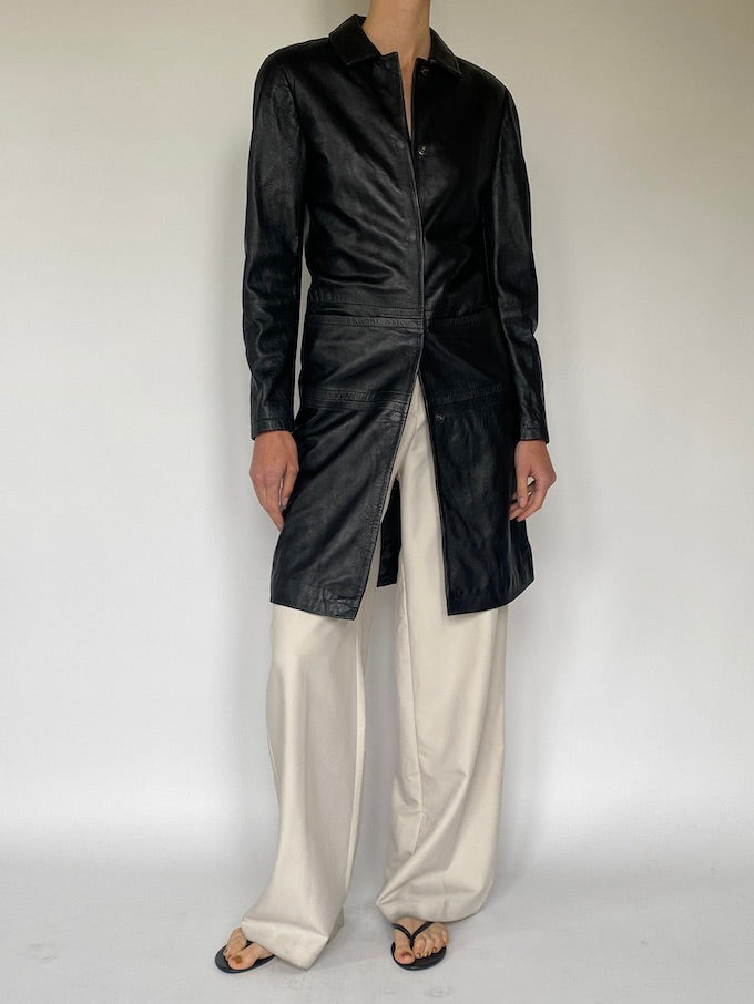 Vintage long leather jacket in black 5627
